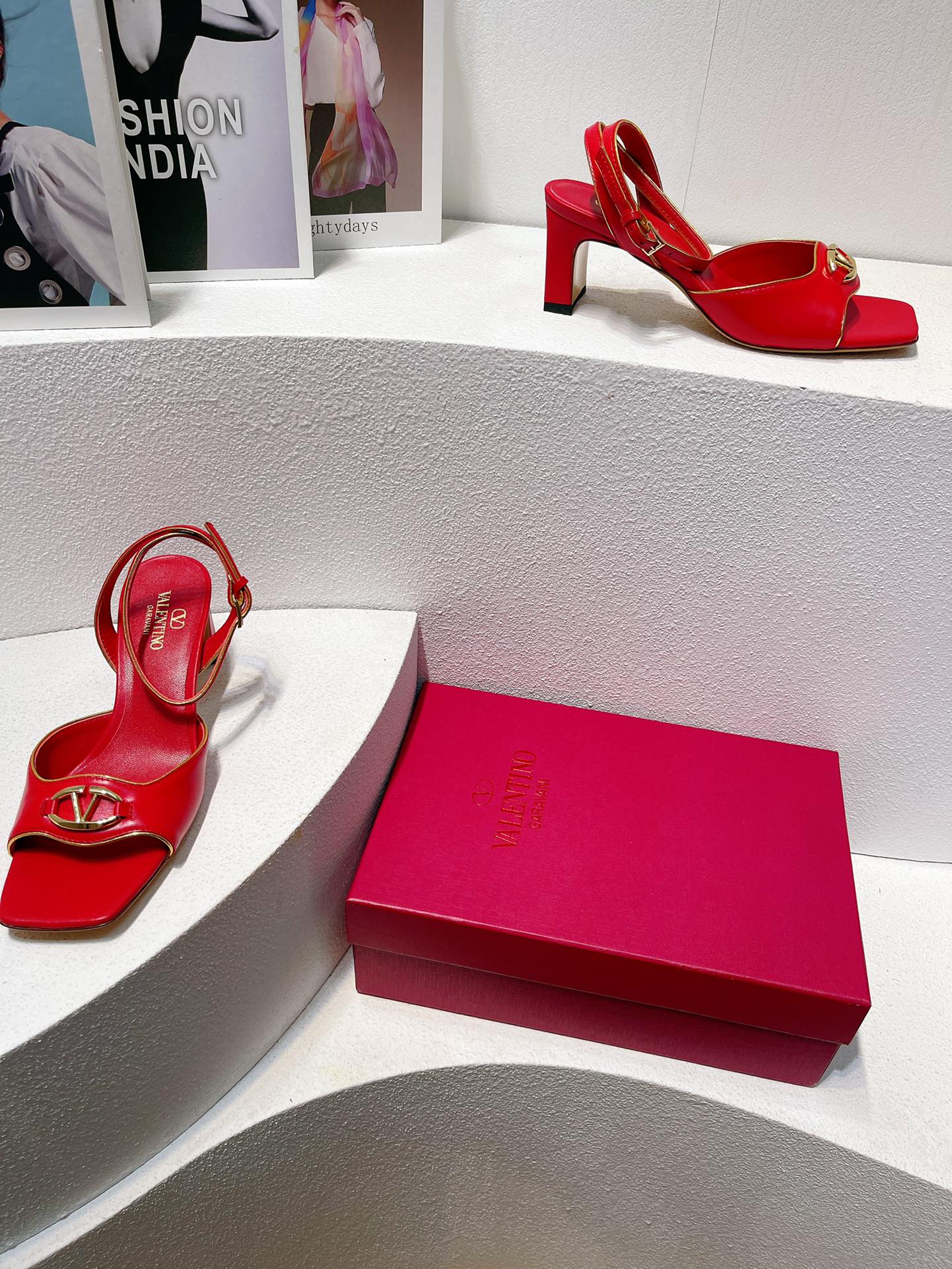 VT Sandals Heels 50mm Red Cowhide 292769
