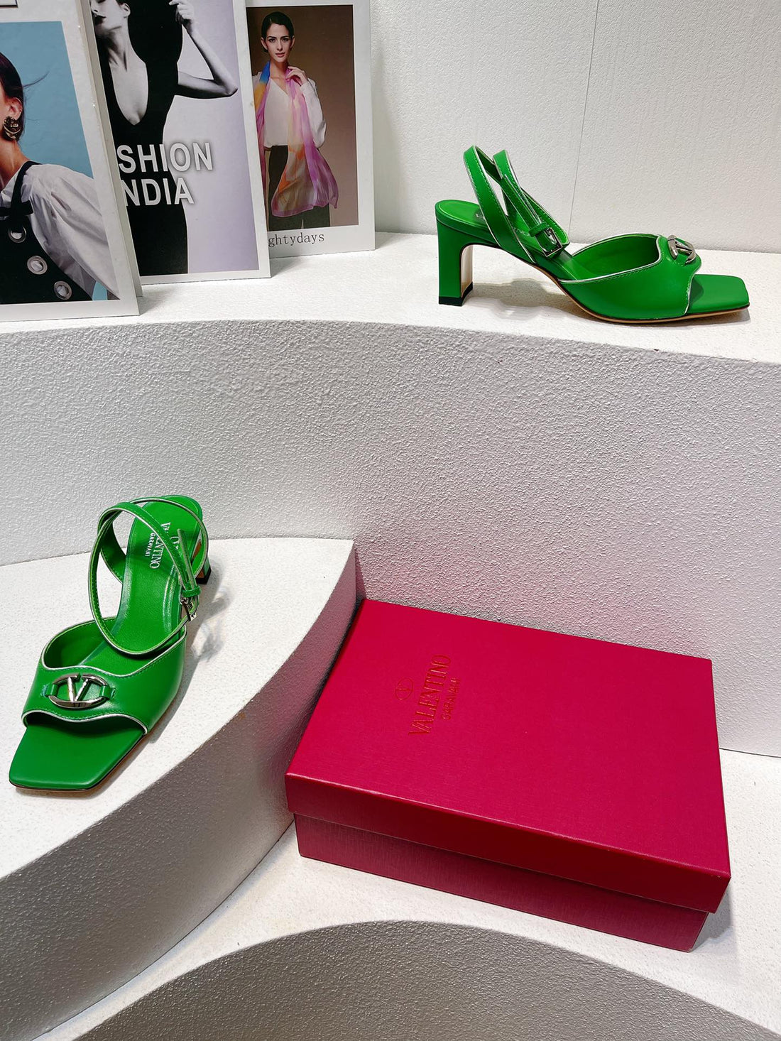 VT Sandals Heels 50mm Green Cowhide 292770