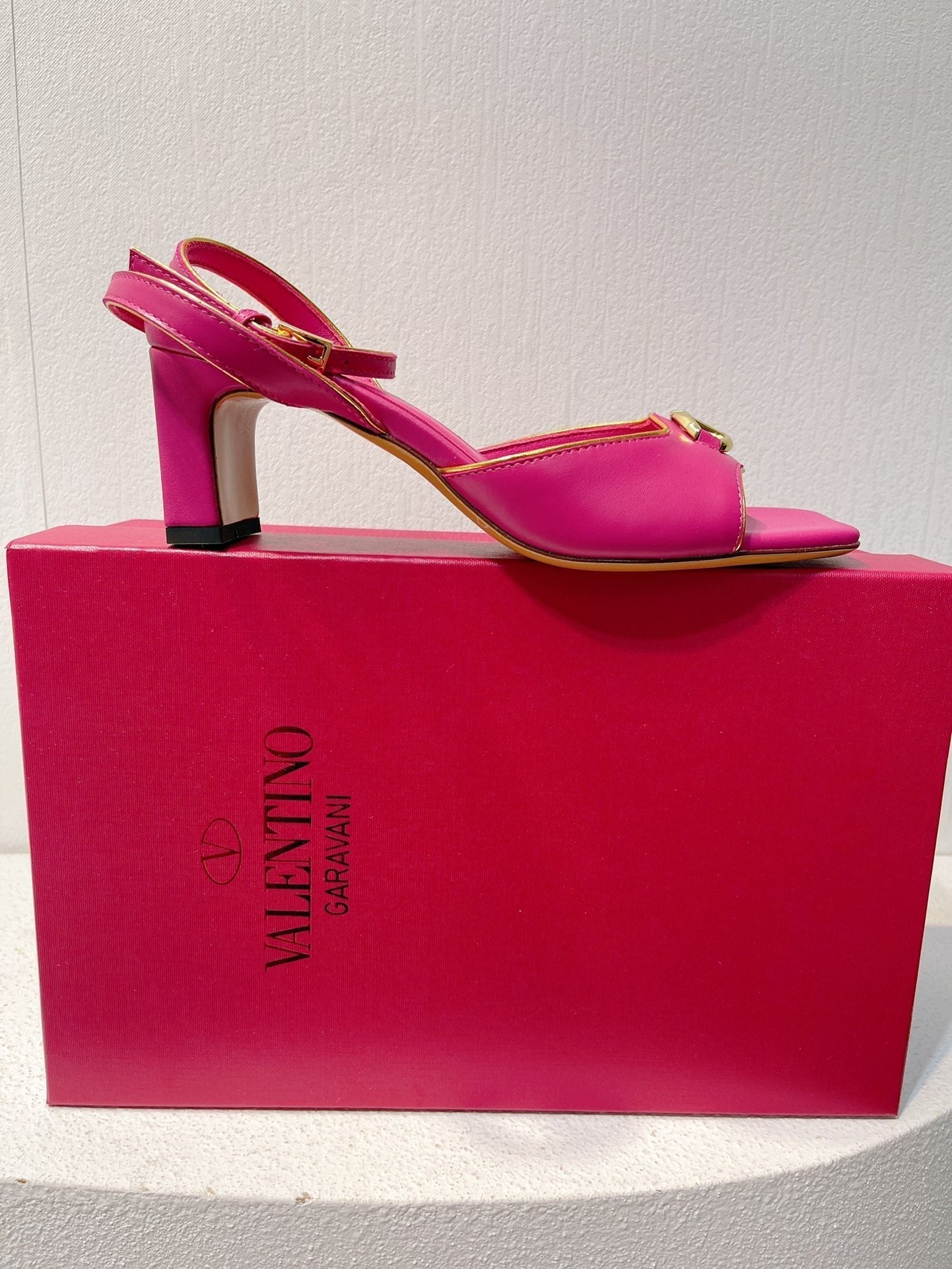 VT Sandals Heels 50mm Fuchsia Pink Cowhide 292772