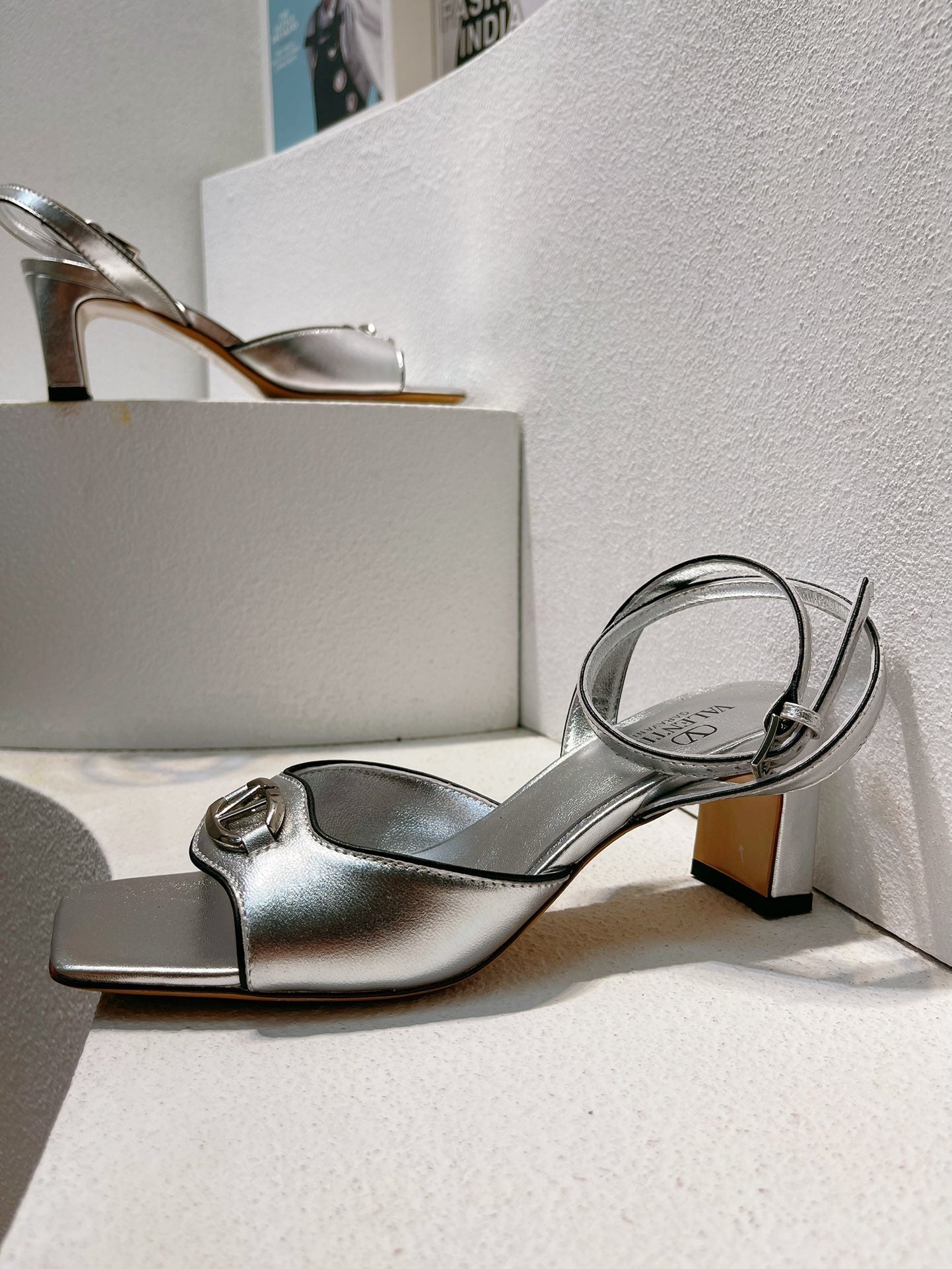 VT Sandals Heels 50mm Silver Cowhide 292775