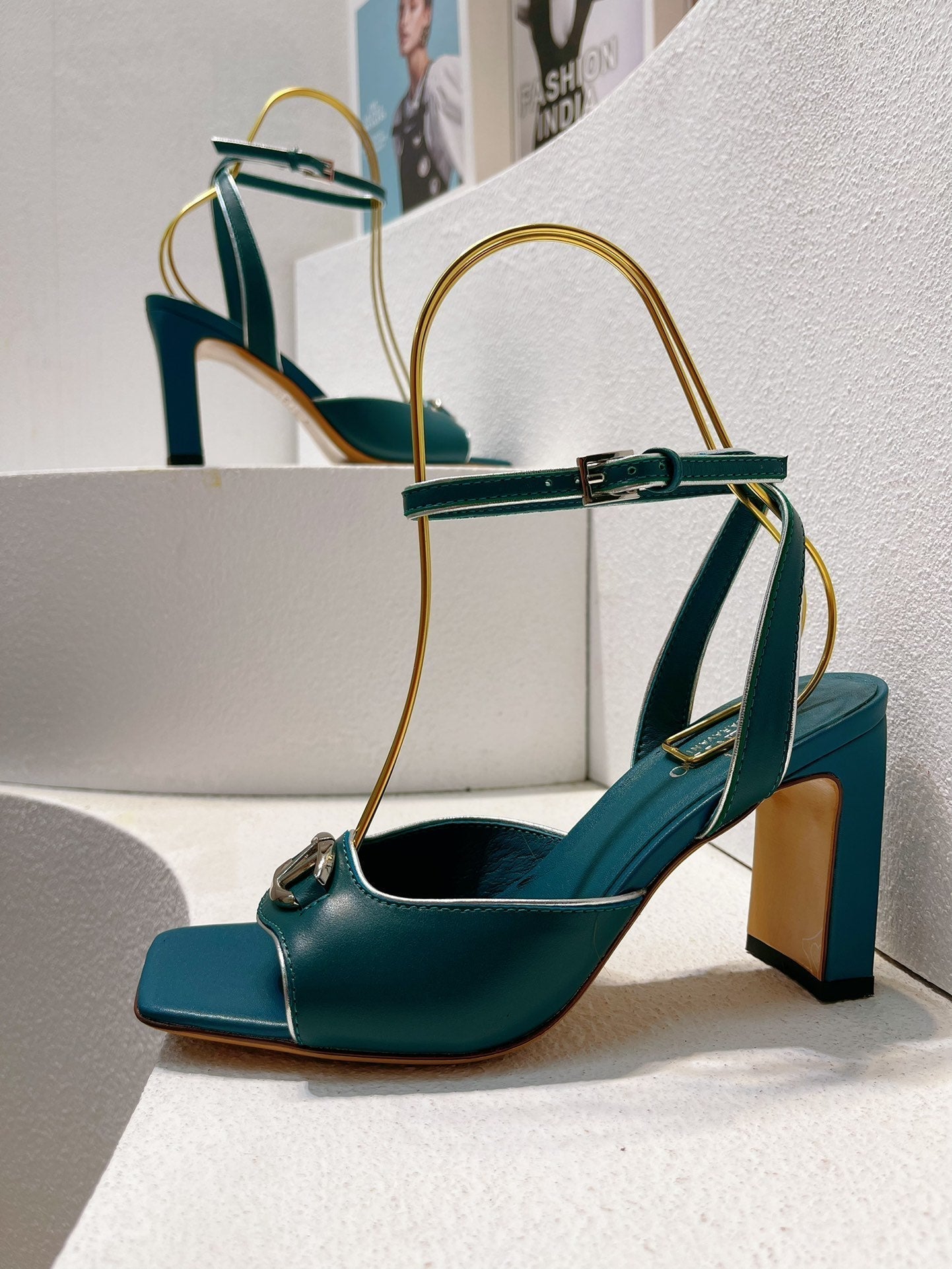 VT Sandals Heels  70mm Emerald Green Cowhide 292780