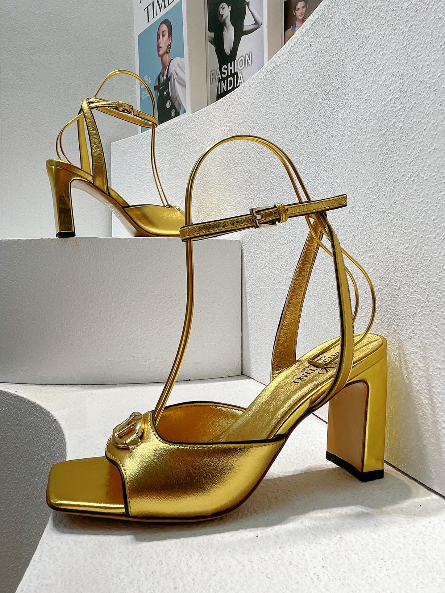 VT Sandals Heels 70mm Gold Cowhide 292784