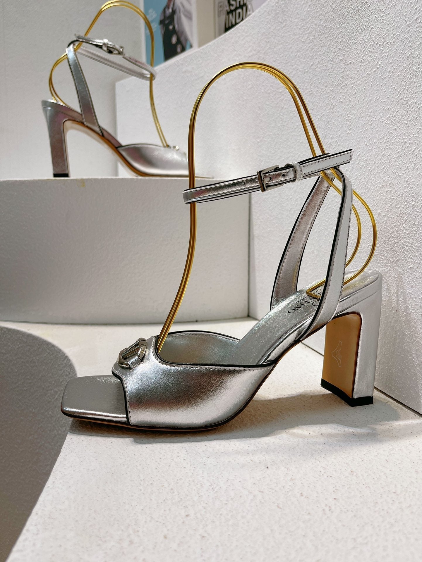 VT Sandals Heels 70mm Silver Cowhide 292785