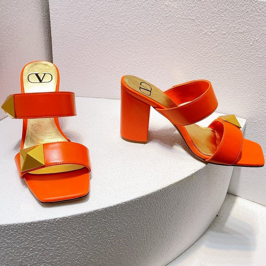 VT One Stud Leather Sandals Orange Cowhide 292755