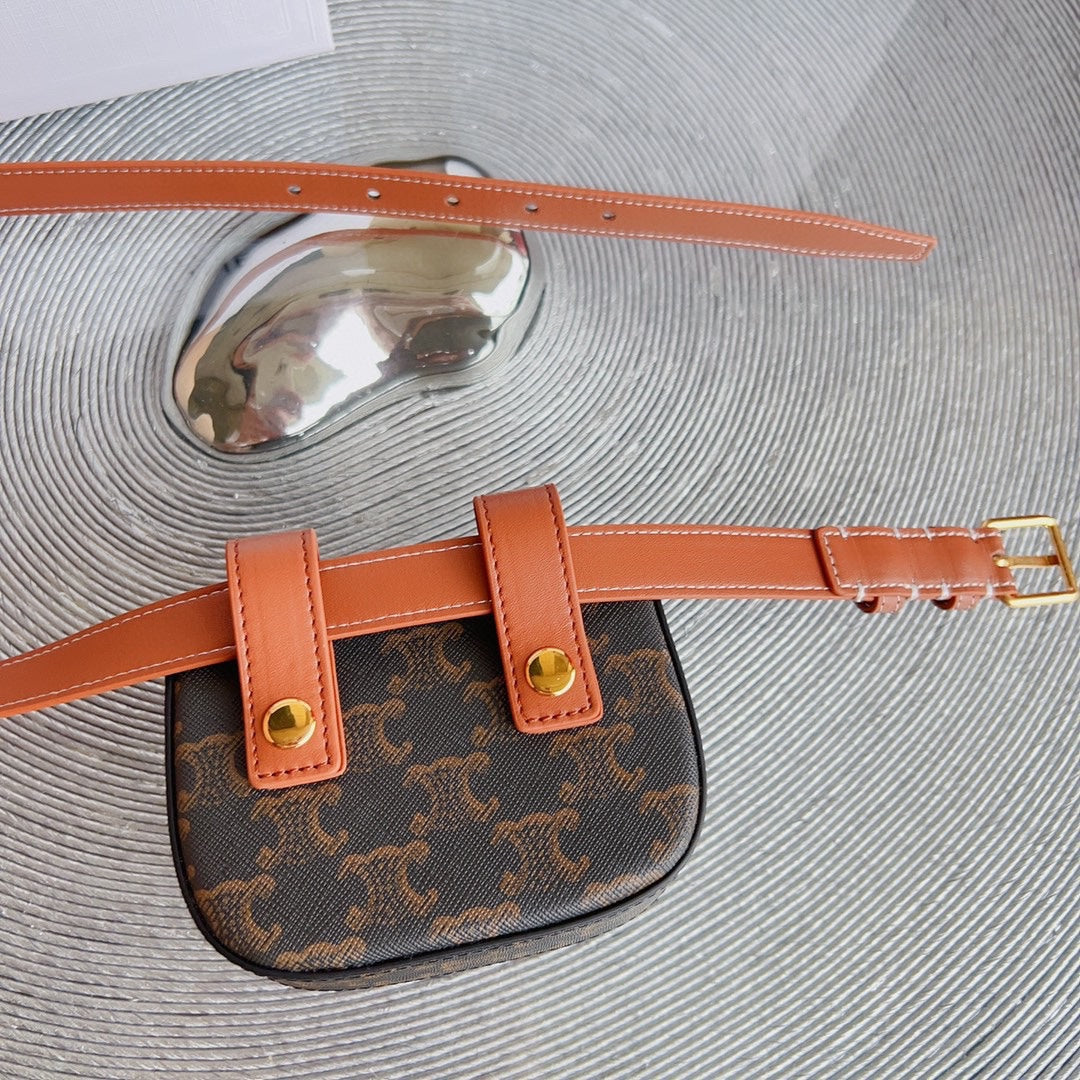 CL BELT MONOGRAM BROWN BAG TRIOMPHE 25 MM BELT TRIOMPHE ORANGE CALFSKIN