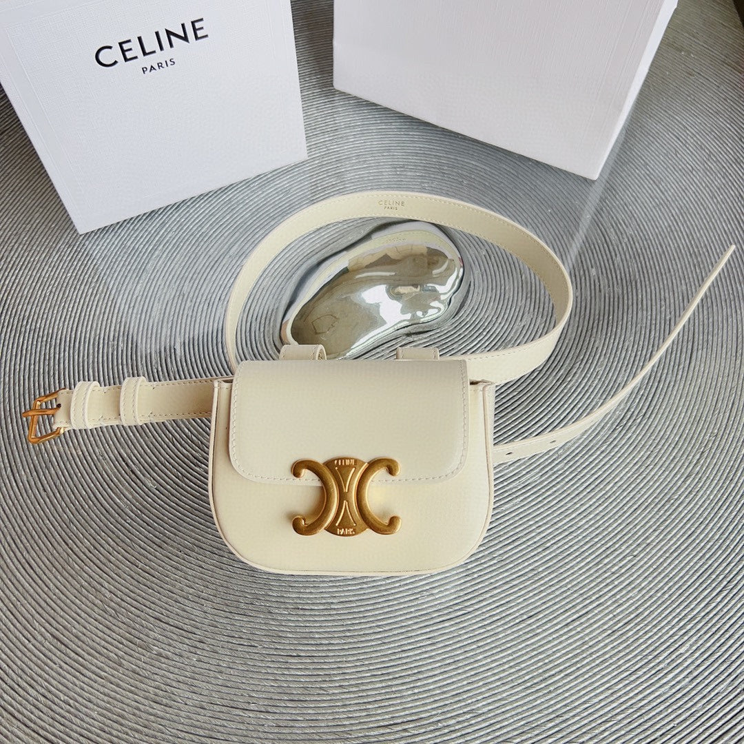CL BELT BAG TRIOMPHE 25 MM BELT TRIOMPHE WHITE CALFSKIN GOLD HARDWARE