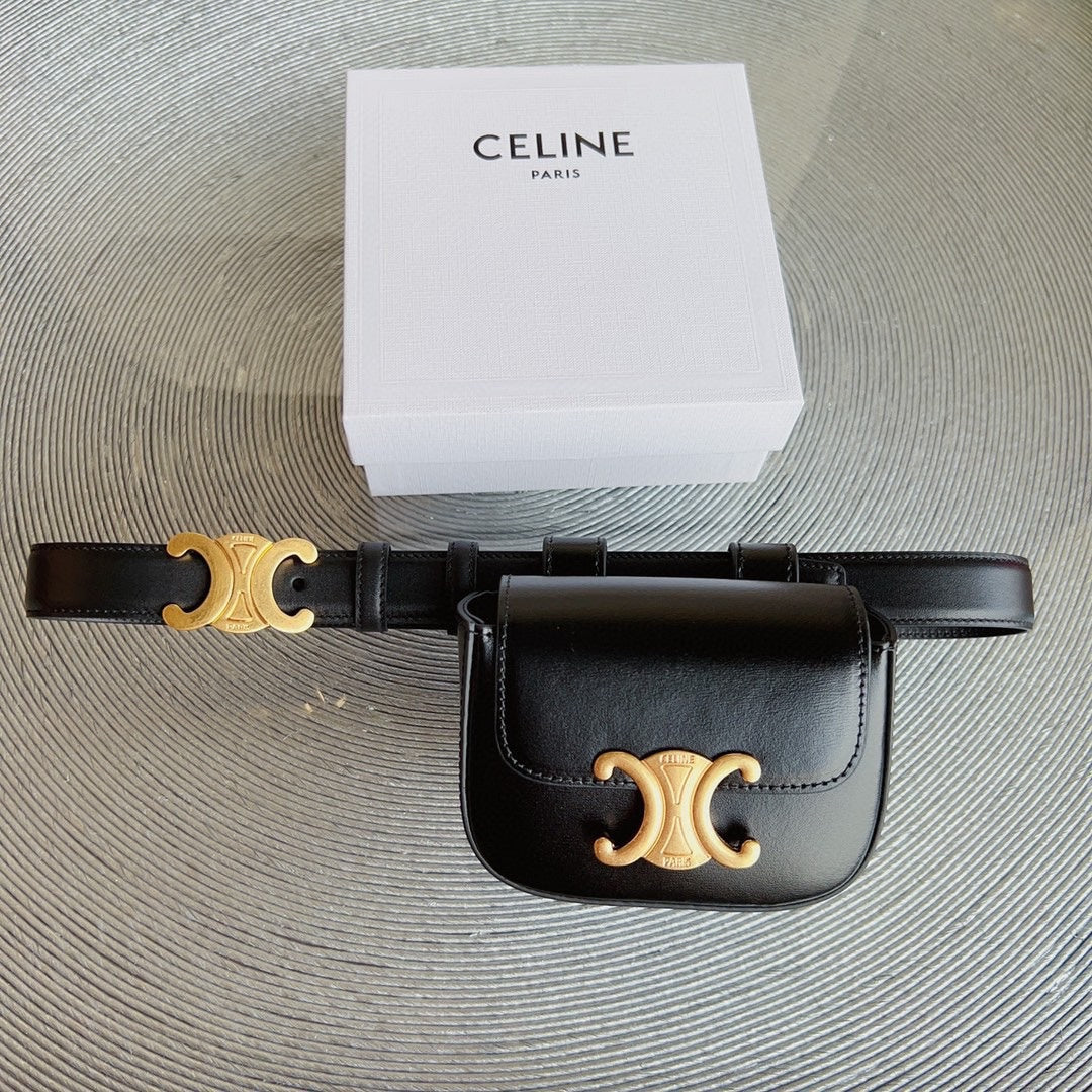 celin black calfskin belt bag triomphe gold buckle