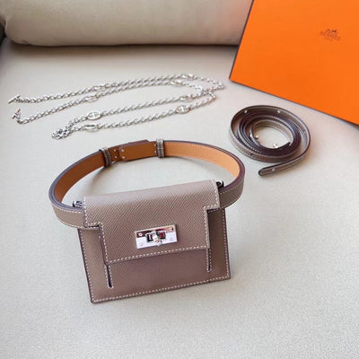 hm kelly belt 18mm with kelly pocket grey epsom silver hardware