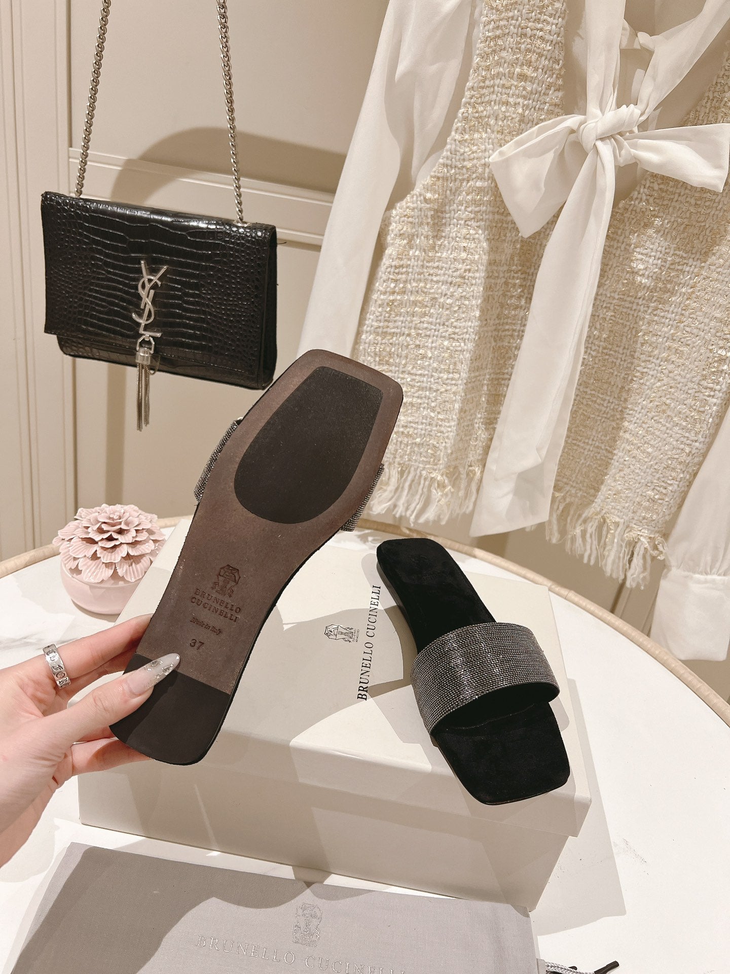 brunello sandal black suede