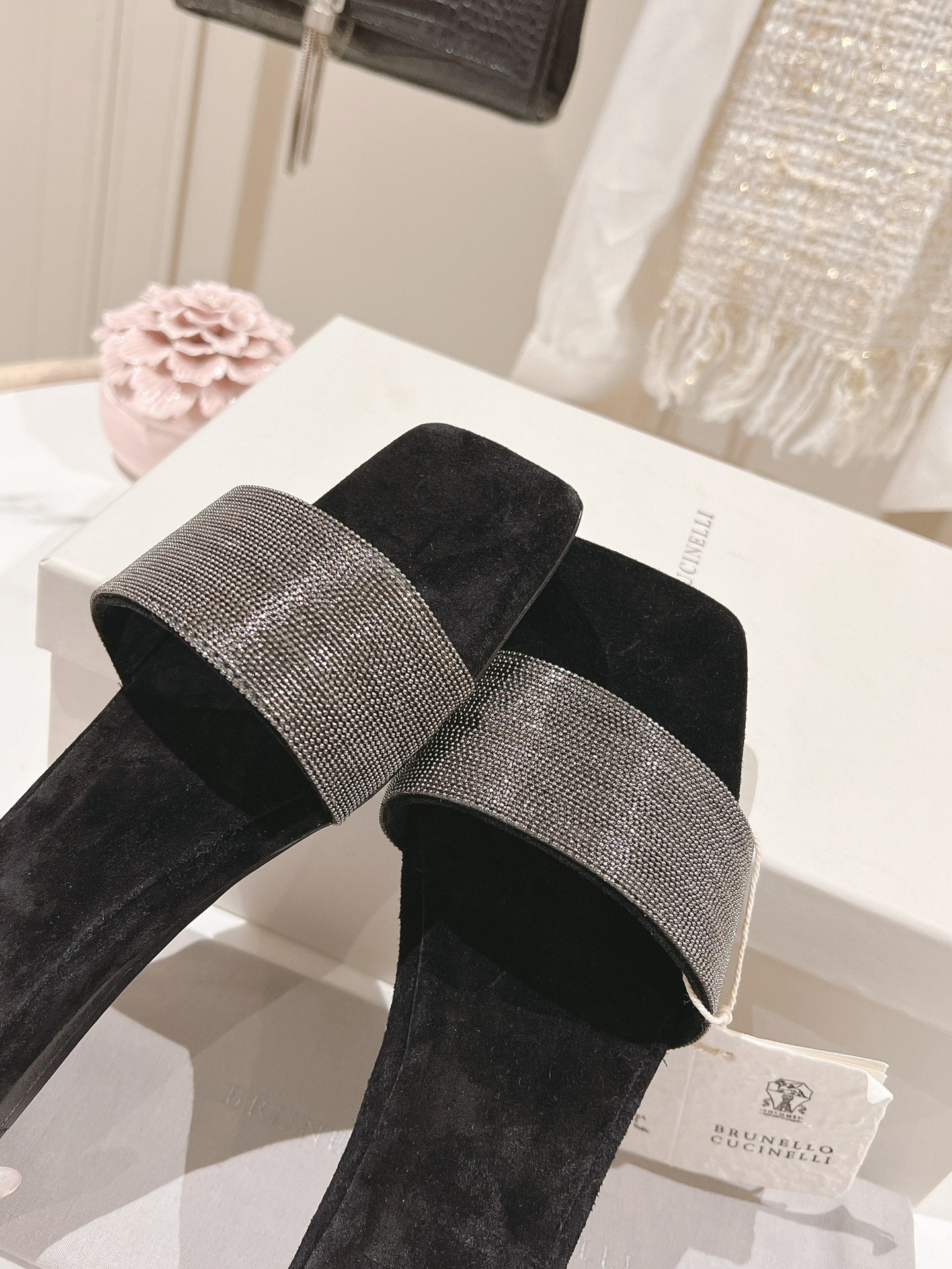 brunello sandal black suede