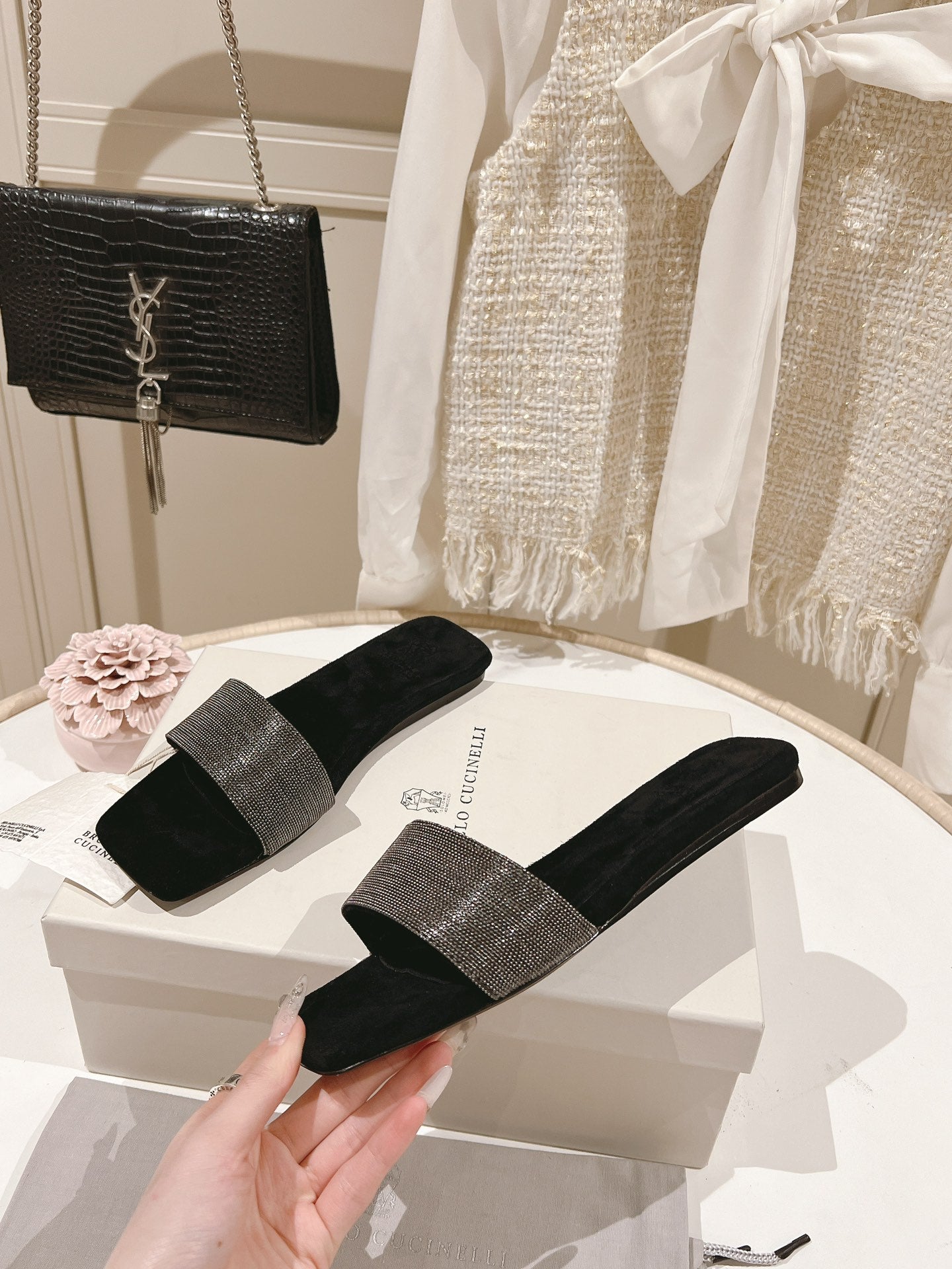 brunello sandal black suede