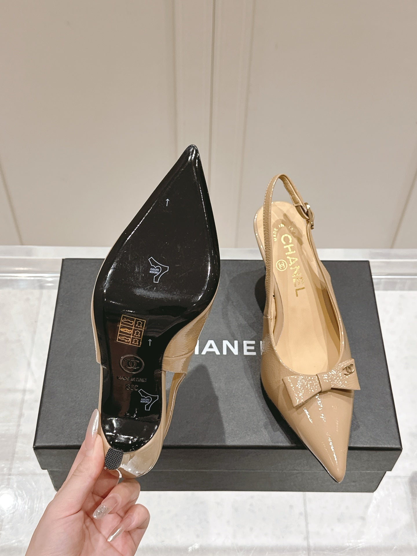 Chanel 25A Slingback Nude Patent  Calfskin 393071