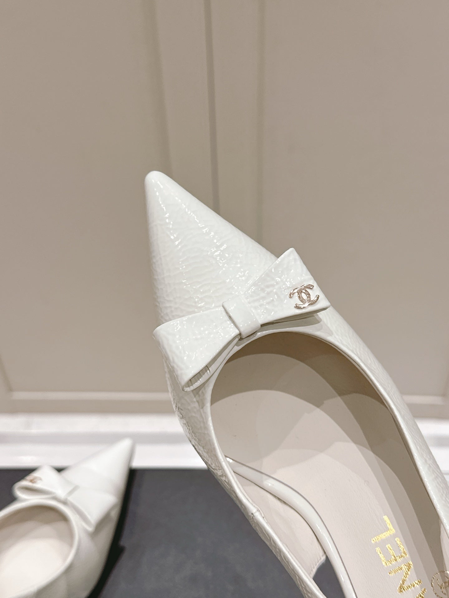 Chanel 25A Slingback White Patent  Calfskin 393072