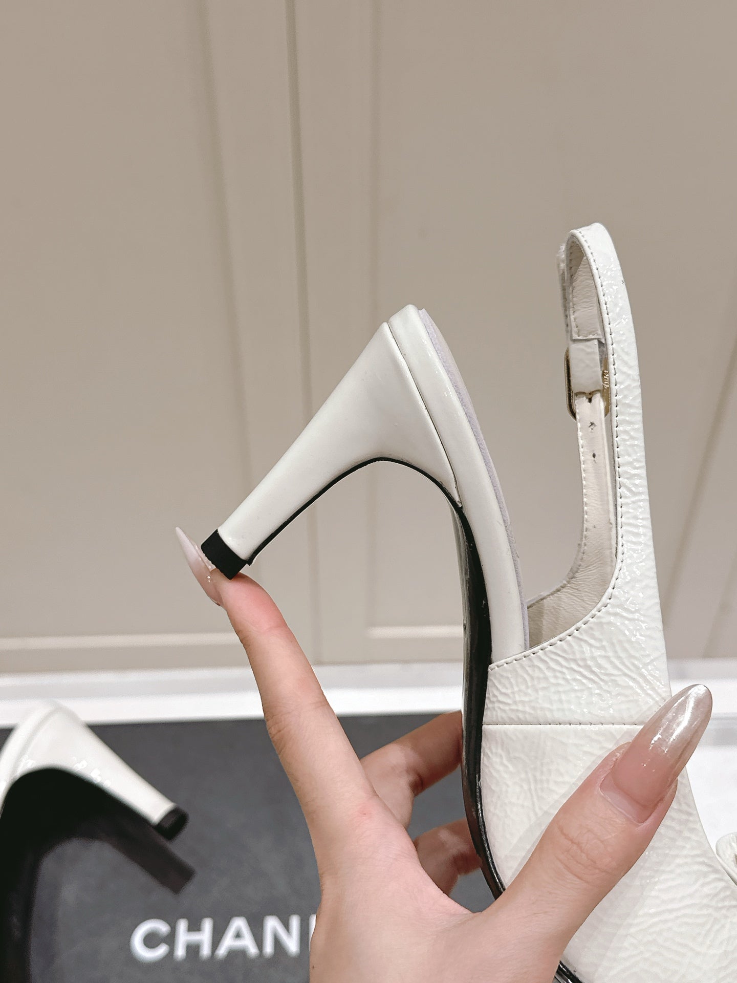 Chanel 25A Slingback White Patent  Calfskin 393072