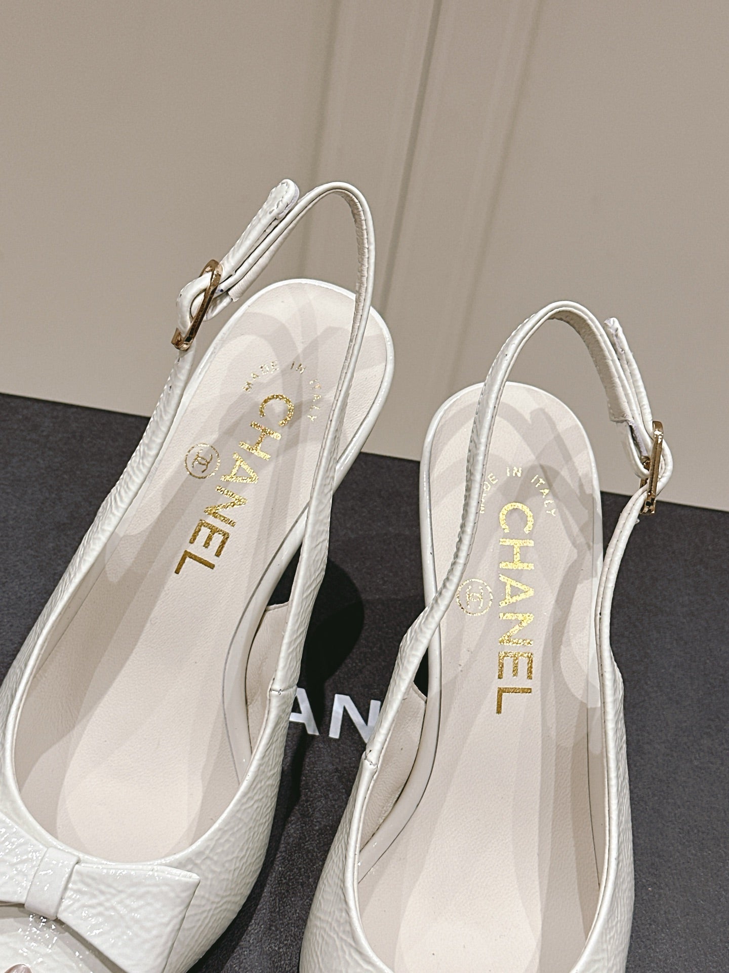 Chanel 25A Slingback White Patent  Calfskin 393072