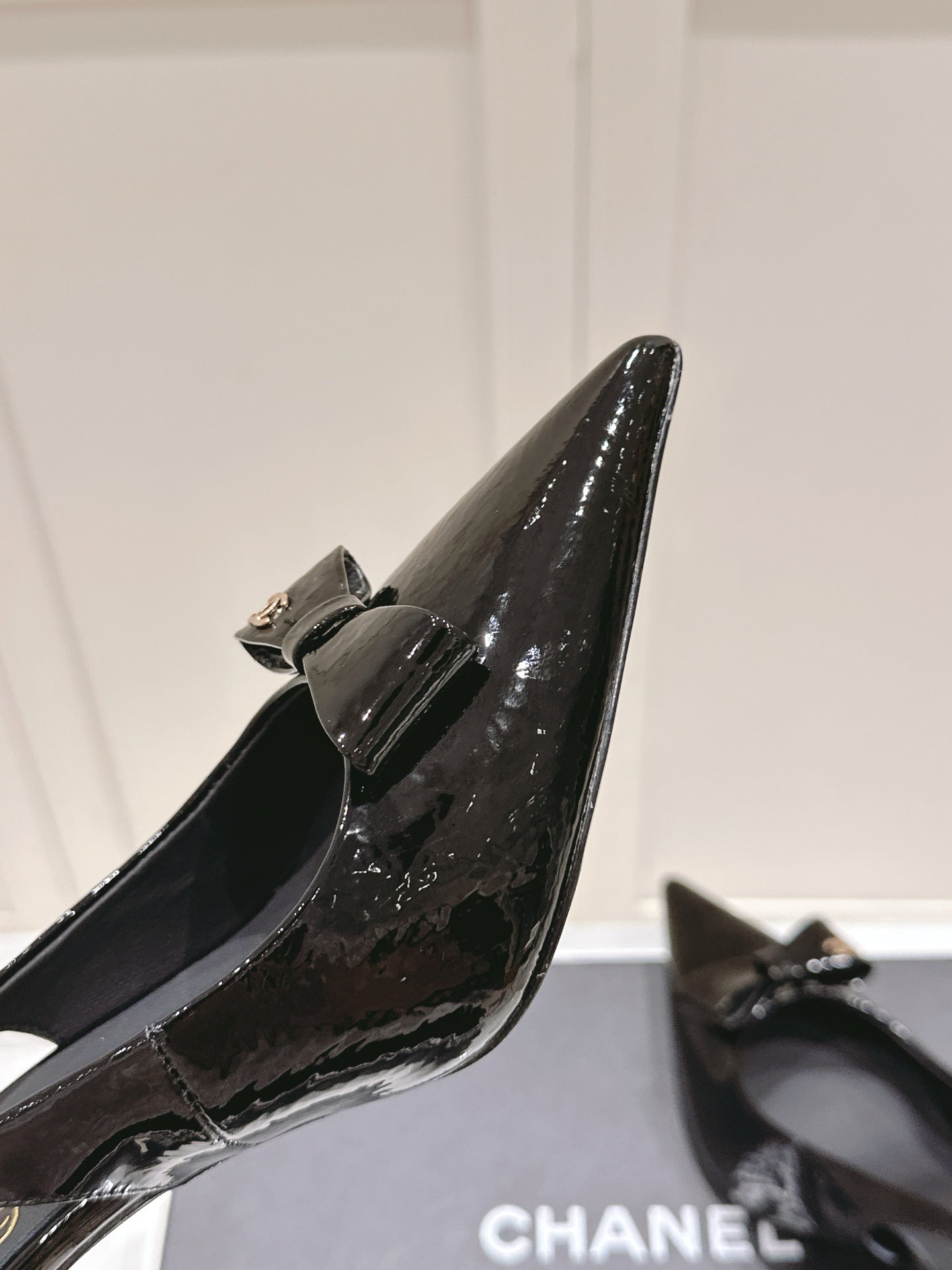 Chanel 25A Slingback Black Patent  Calfskin 393073