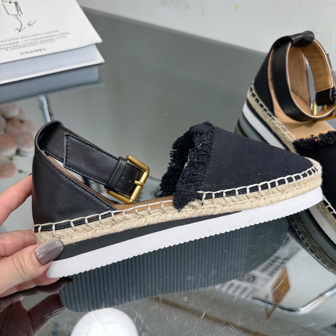 SEE BY CHLOÃ‰ ESPADRILLES SANDAL IN BLACK FABRIC AND CALFSKIN