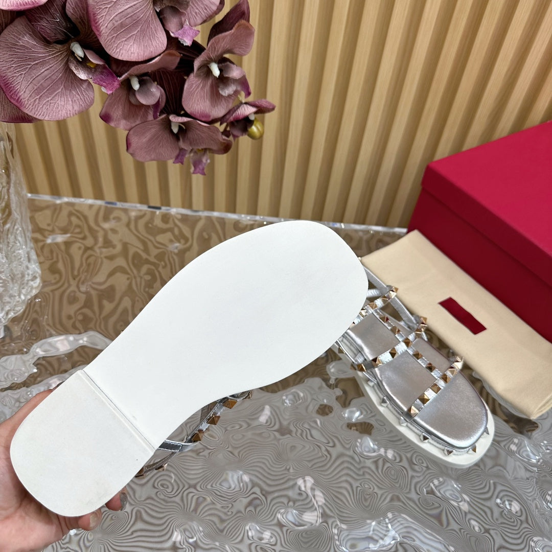 Rockstud M-Way Platform Sandal Grey Leather