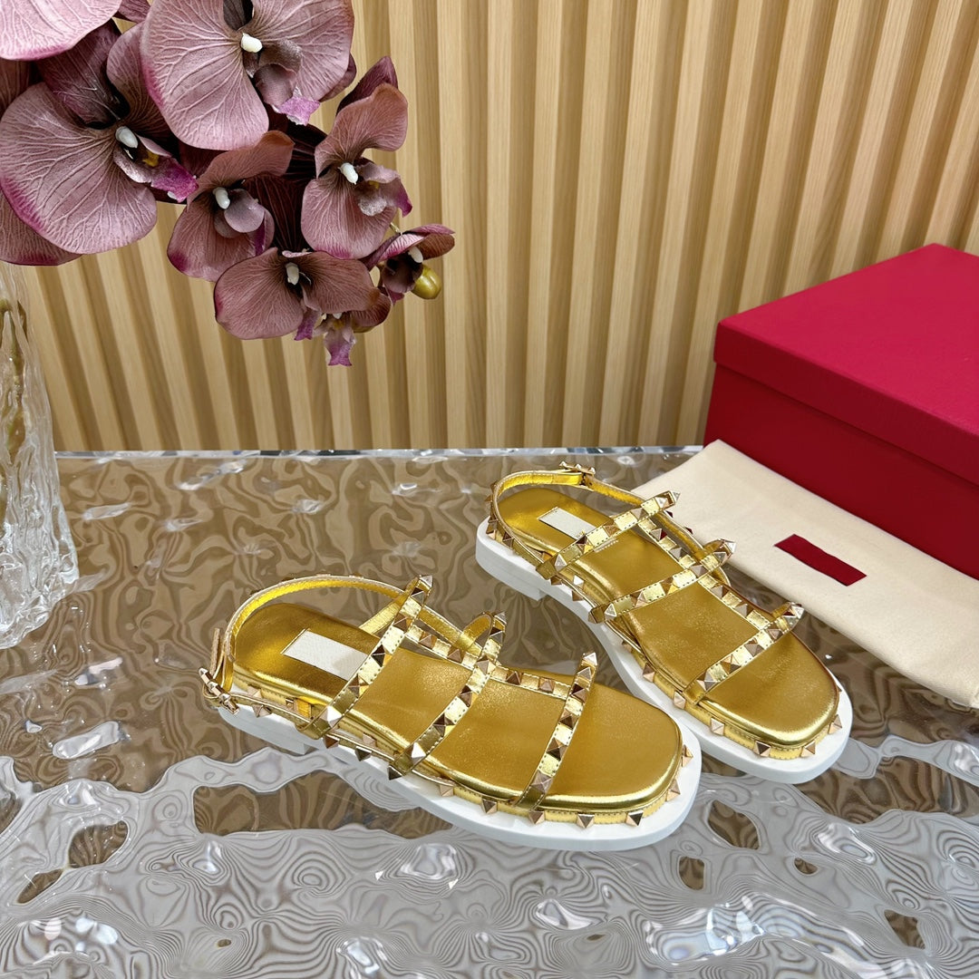 Rockstud M-Way Platform Sandal Gold Leather