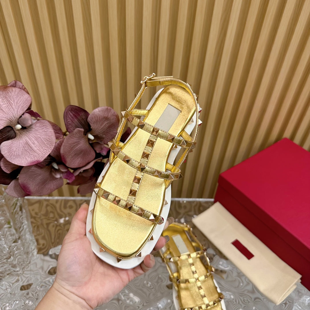 Rockstud M-Way Platform Sandal Gold Leather