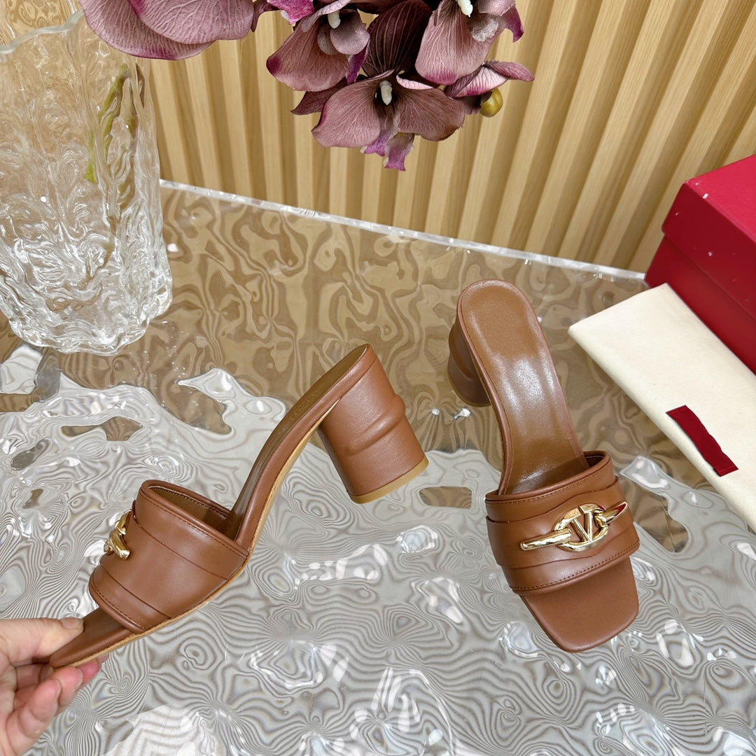 High Heel 70 Mule Sandal The Bold Edition Vlogo Square Toe Brown