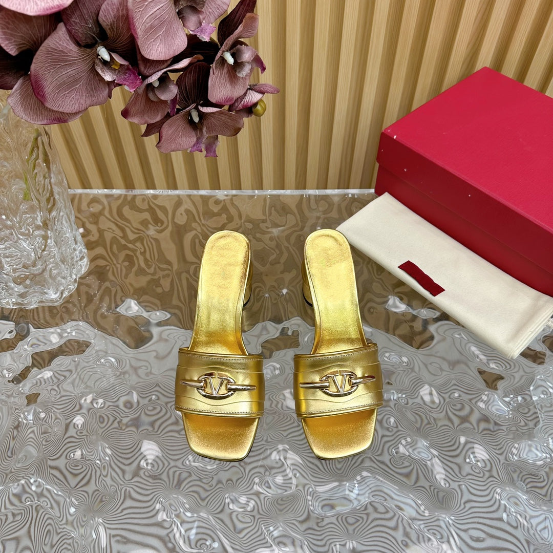 High Heel 70 Mule Sandal The Bold Edition Vlogo Square Toe Gold
