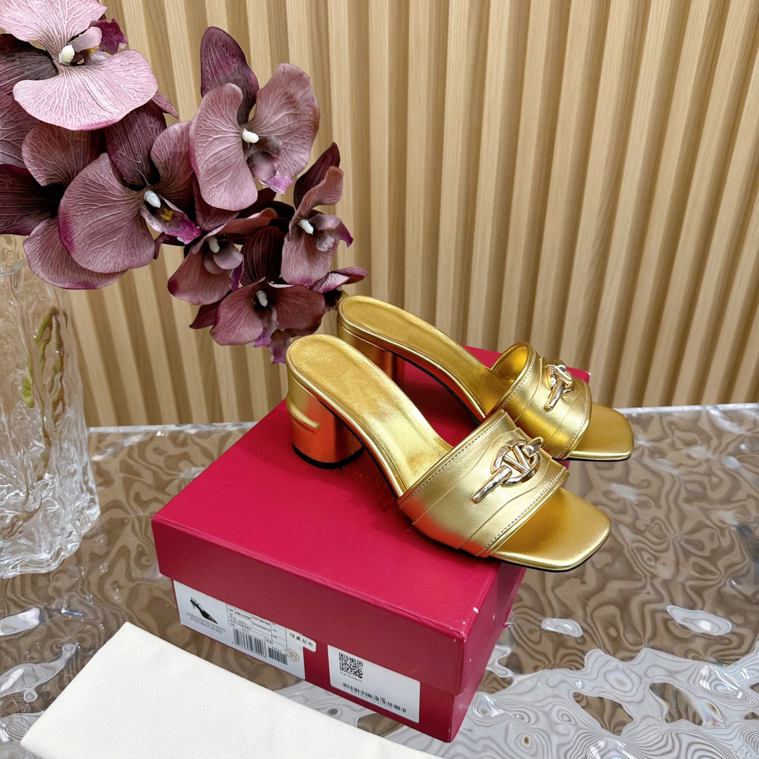 High Heel 70 Mule Sandal The Bold Edition Vlogo Square Toe Gold