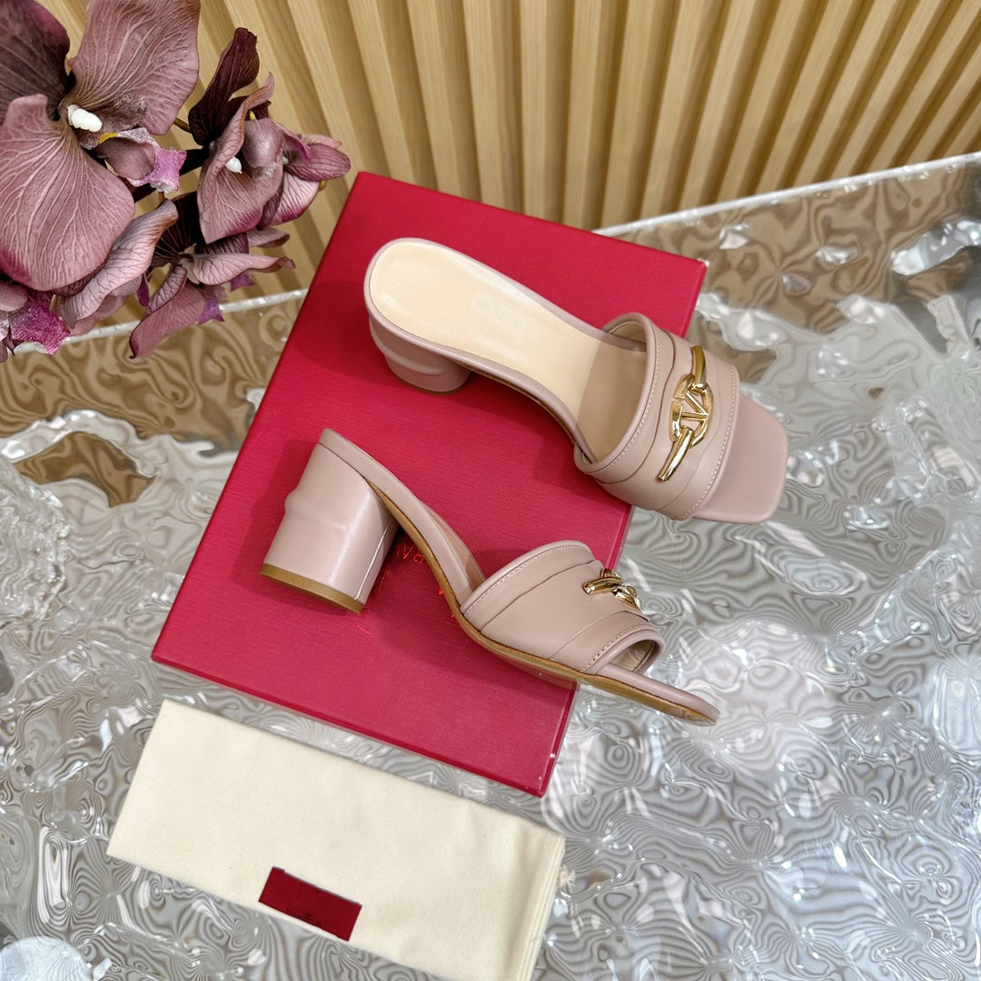 High Heel 70 Mule Sandal The Bold Edition Vlogo Square Toe Rose Cannelle