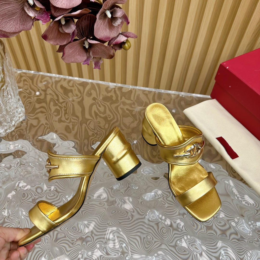 High Heel 70 Sandal The Bold Edition Vlogo Square Toe Gold