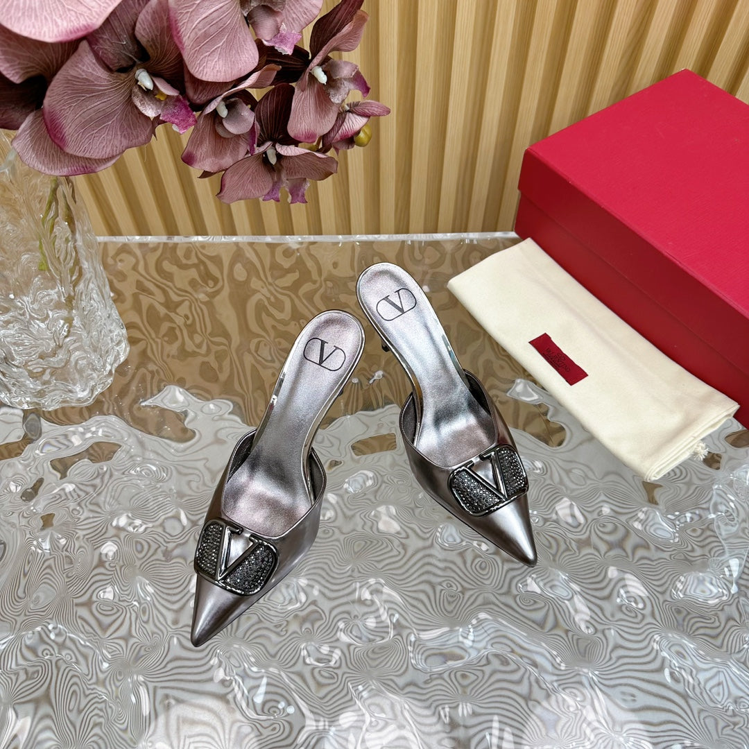 Vlogo Signature with Crystals Slingback Pump 70 Dark Silver Calfskin