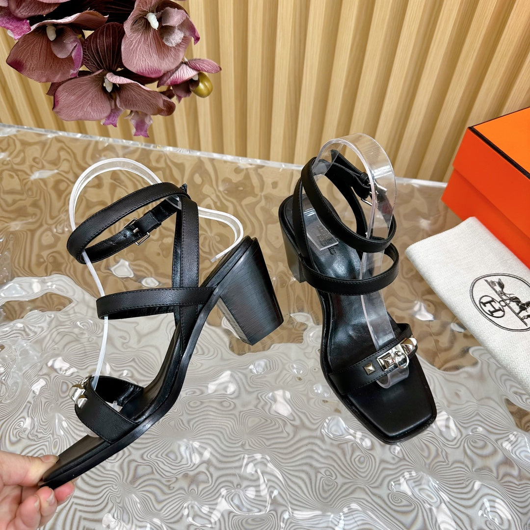 hm iveresse sandal 65 black calfskin