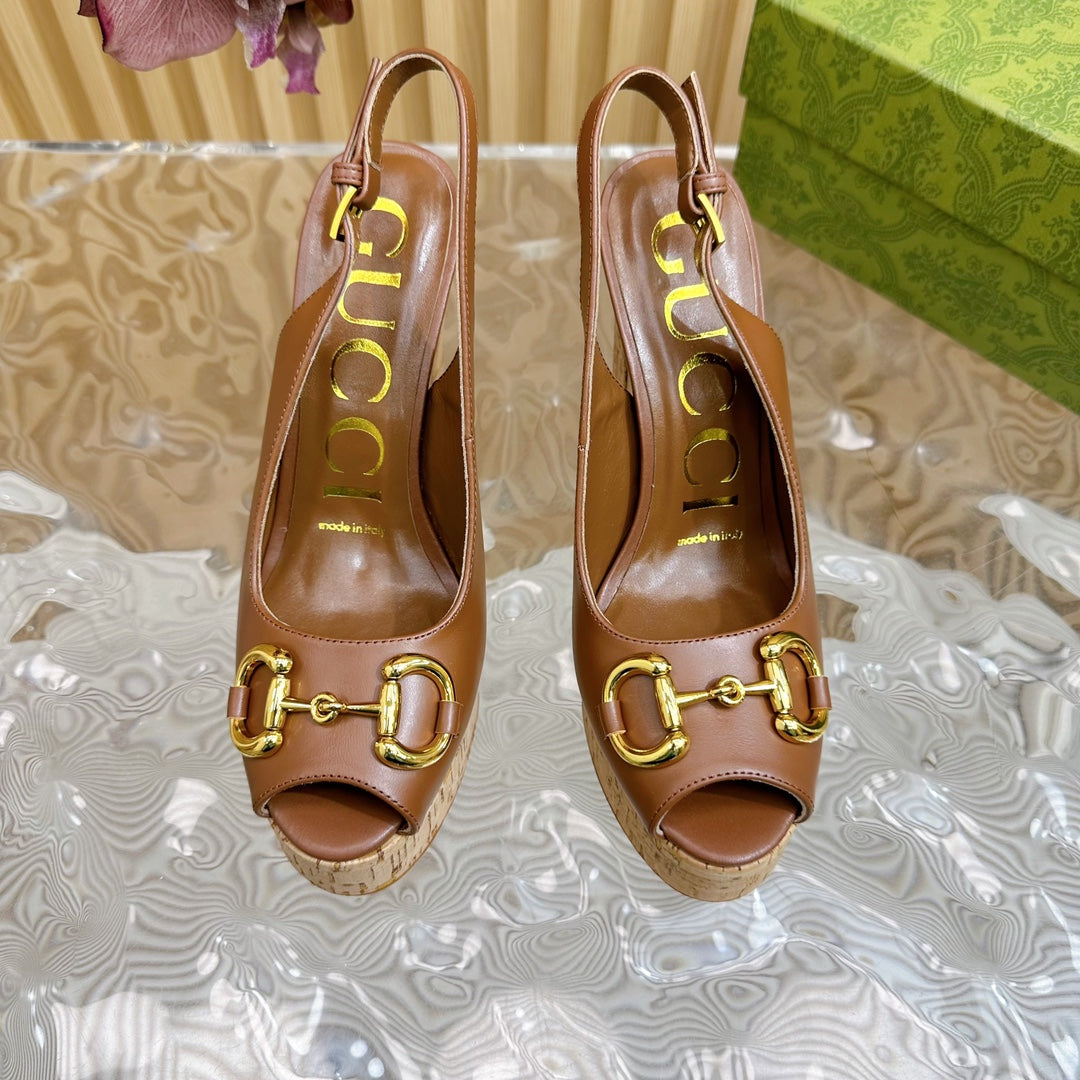GG SANDAL WITH PLATFORM AND CLAMP CARAMEL LAMBSKIN