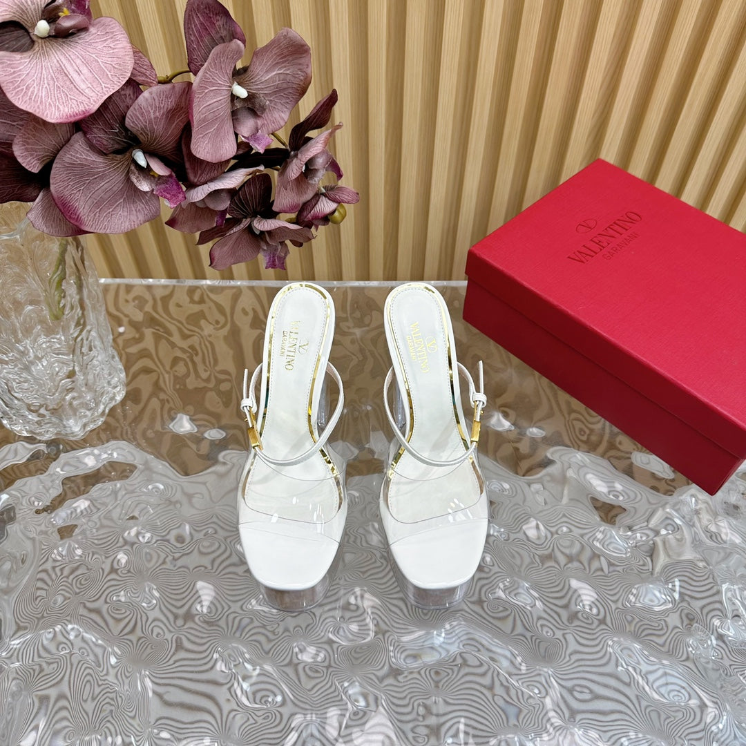 HIGH HEEL SANDAL 14CM IN WHITE CALFSKIN AND TRANSPARENT PVC