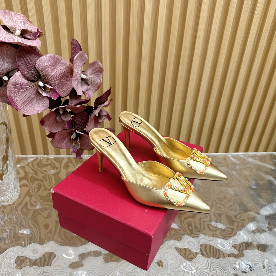 HIGH PUMP MULE 80MM GOLD CALFSKIN