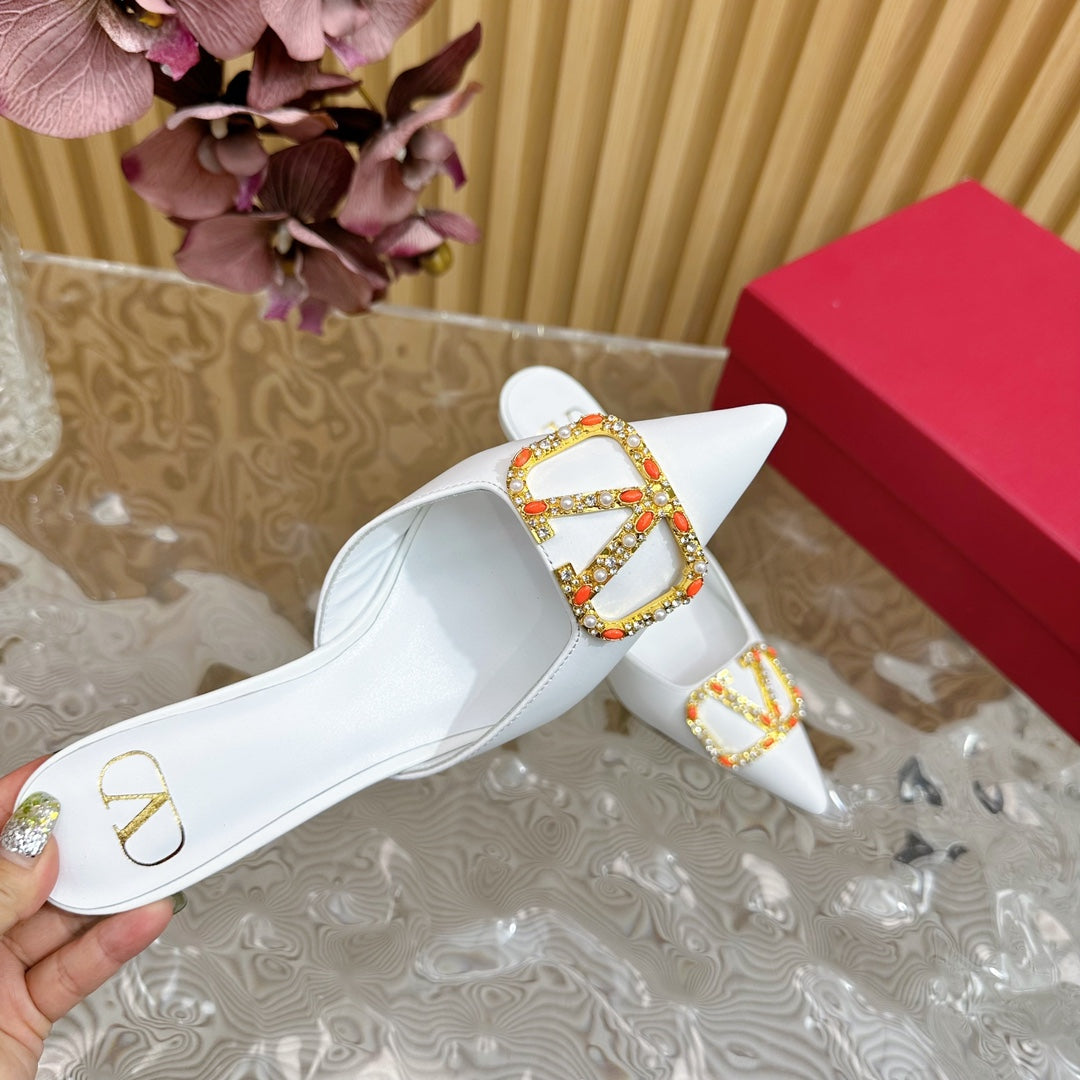 HIGH PUMP MULE 80MM WHITE CALFSKIN