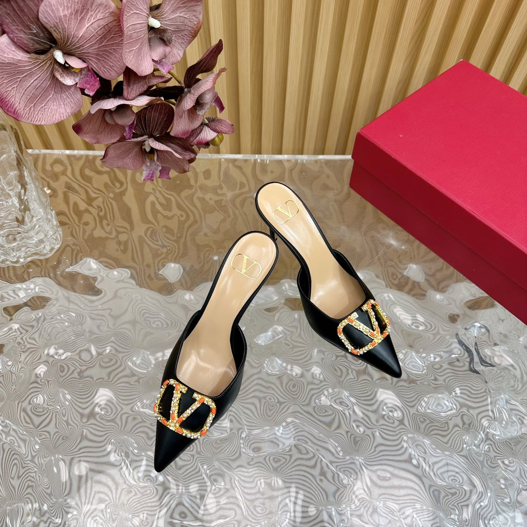 HIGH PUMP MULE 80MM BLACK CALFSKIN