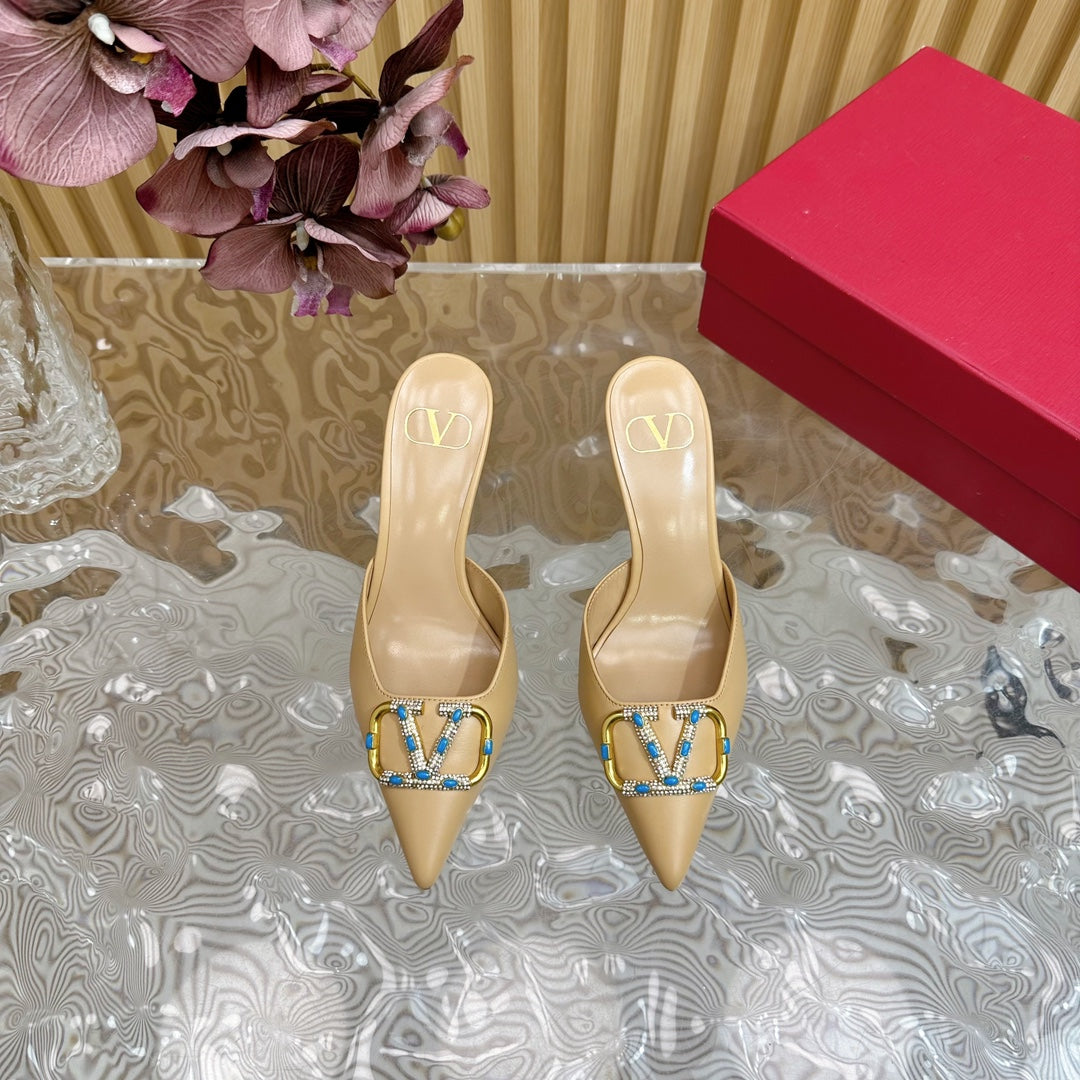 HIGH PUMP MULE 80MM IN SEPIA TAN CALFSKIN