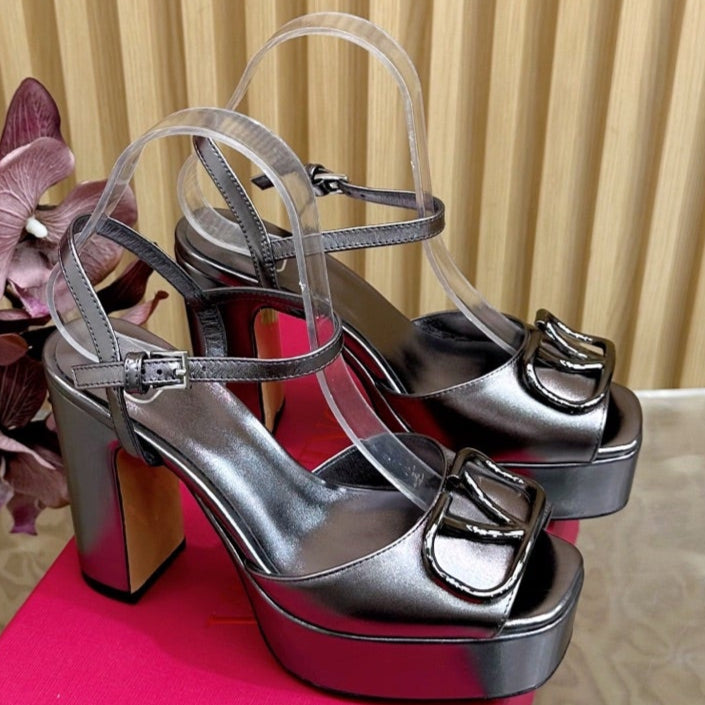 VT High Heels Sandals 110mm Gray Calfskin 286481