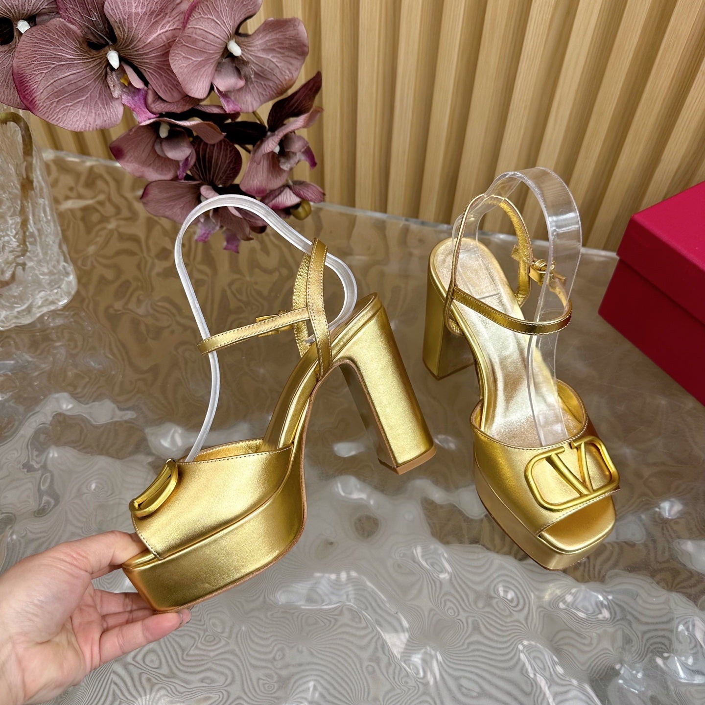 VT High Heels Sandals 110mm Gold Calfskin 286482