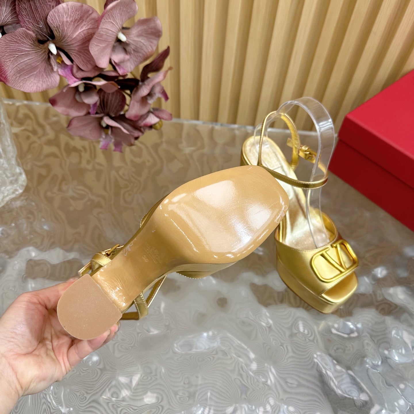 VT High Heels Sandals 110mm Gold Calfskin 286482