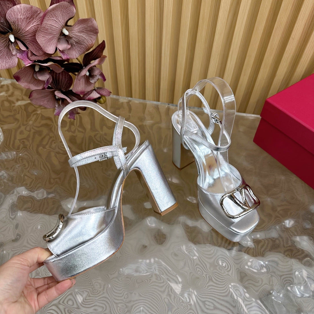 VT High Heels Sandals 110mm Silver Calfskin 286483