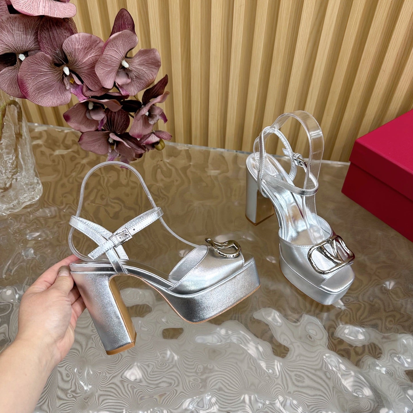 VT High Heels Sandals 110mm Silver Calfskin 286483