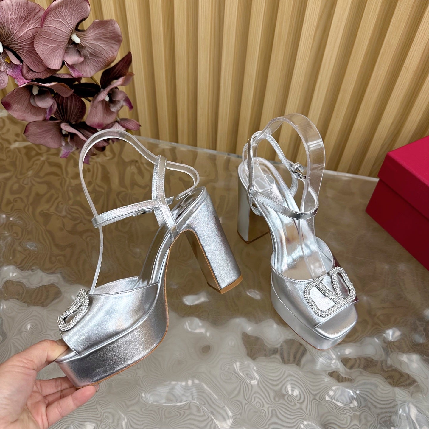 VT High Heels Sandals 110mm Silver Calfskin 286484