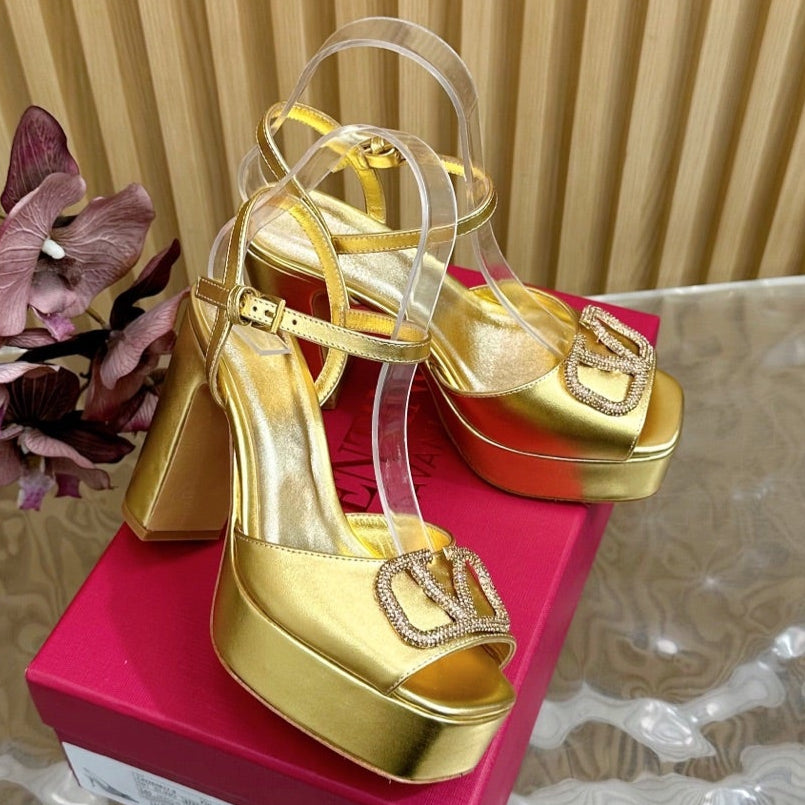 VT High Heels Sandals 110mm Gold Calfskin 286485