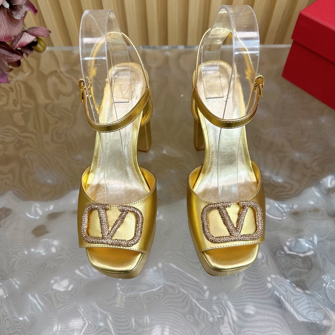 VT High Heels Sandals 110mm Gold Calfskin 286485