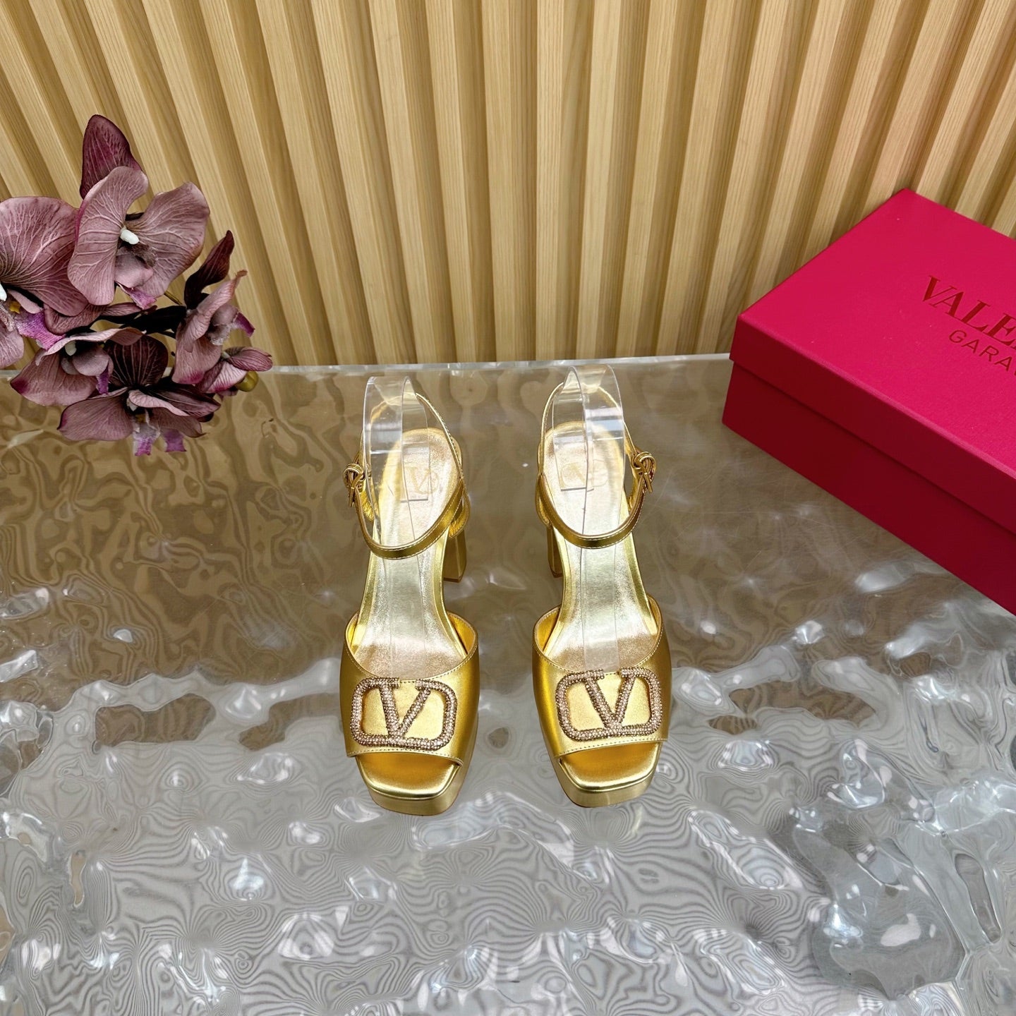 VT High Heels Sandals 110mm Gold Calfskin 286485