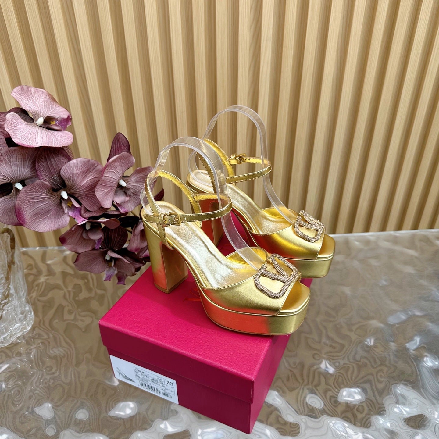 VT High Heels Sandals 110mm Gold Calfskin 286485