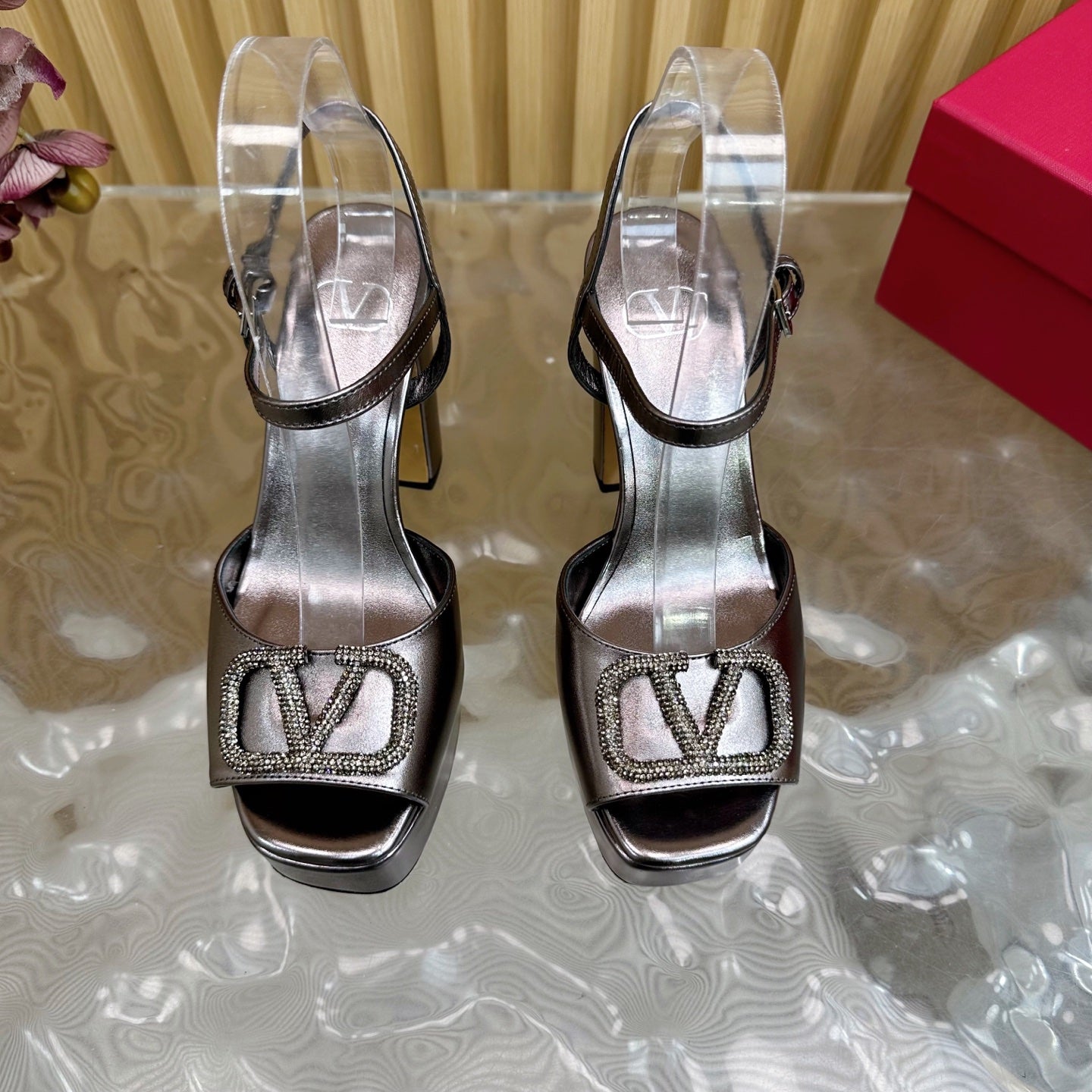 VT High Heels Sandals 110mm Gray Calfskin 286486