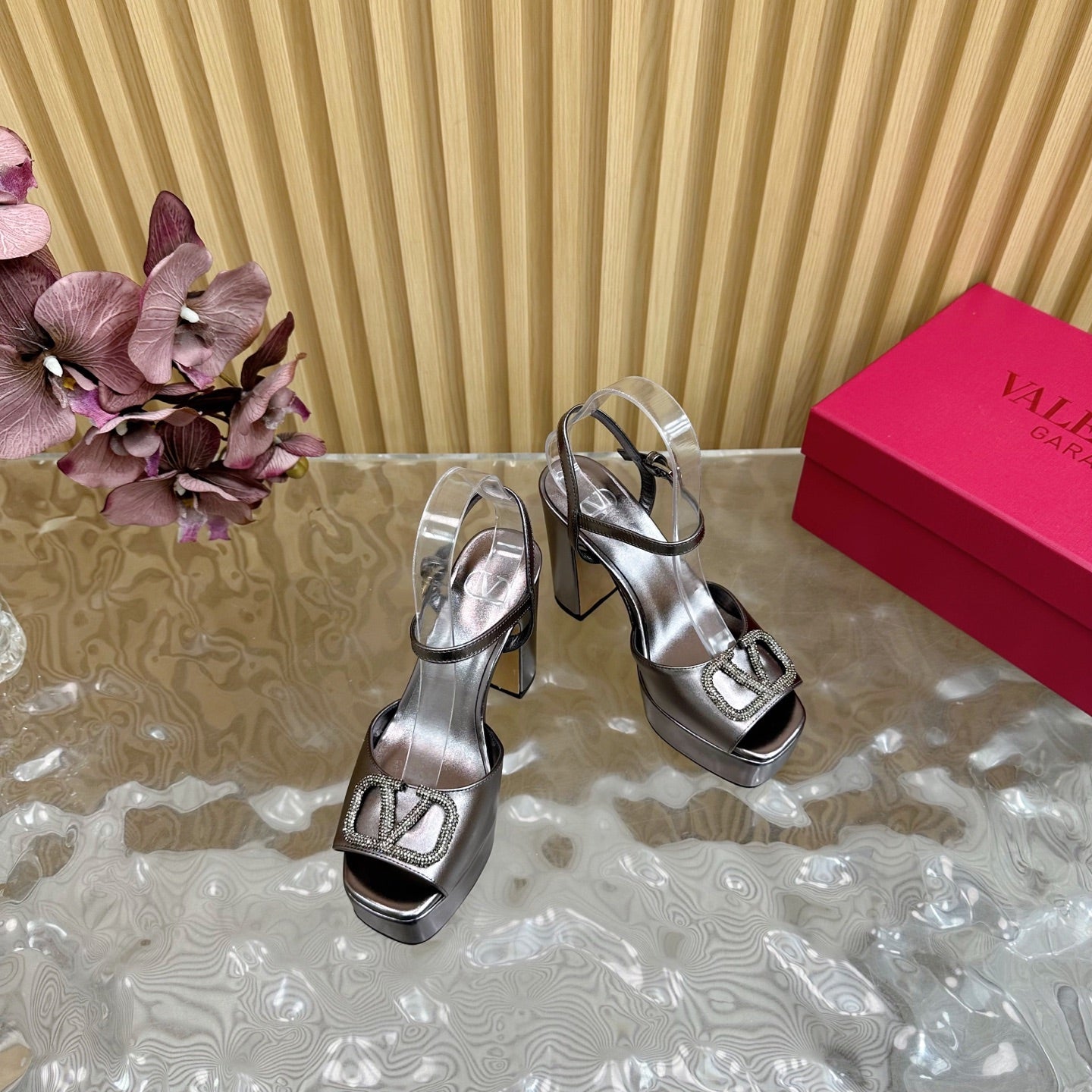 VT High Heels Sandals 110mm Gray Calfskin 286486