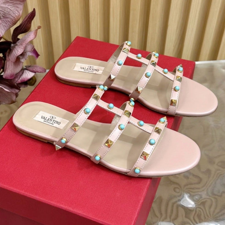 VT 25 Rockstud leather slides Pink Sheepskin 286630